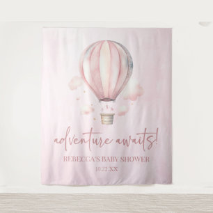 Avontuur wacht! Roze Hete Luchtballon Baby shower Wandkleed