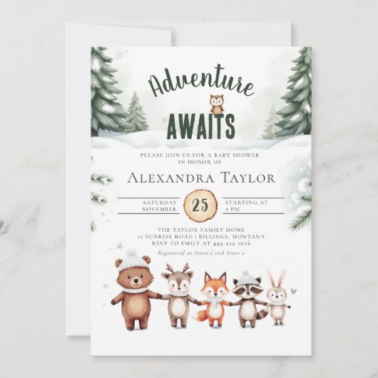 Avontuur wacht Schattige bos winter babyshower Kaart (Voorkant)