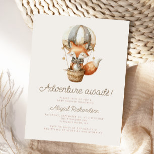 Avontuur wacht Schattige Vos Ballon Baby Shower Briefkaart