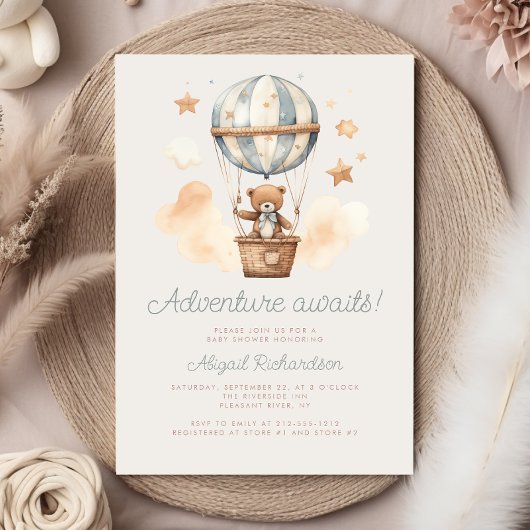Avontuur wacht Teddy Bear Boy Baby shower Kaart