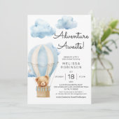 Avontuur wacht teddybeer baby boy douche kaart (Staand voorkant)