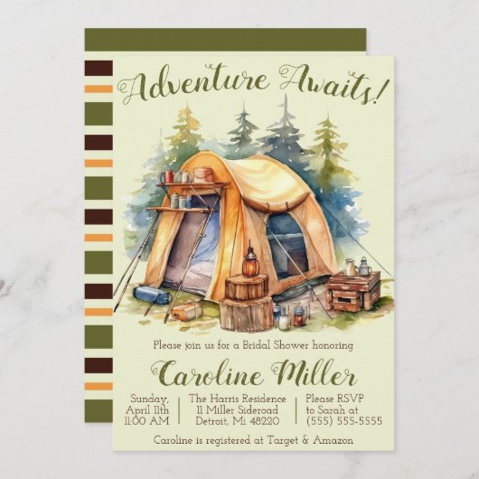 Avontuur wacht! Tent, Camping, Vrijgezellenfeest Kaart (Voorkant / Achterkant)