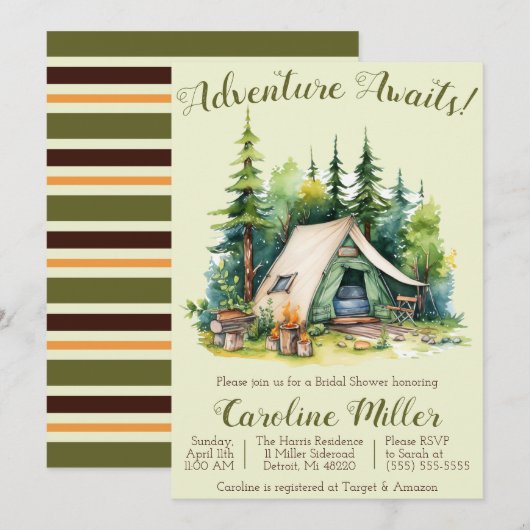 Avontuur wacht! Tent, Camping, Vrijgezellenfeest Kaart (Voorkant / Achterkant)