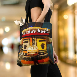 Avontuur wacht Typografie Kachina Doll Foto Tote Bag