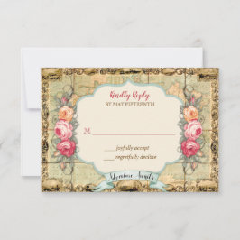 Avontuur Wacht Vintage Wereldkaart Rozen RSVP Kaartje
