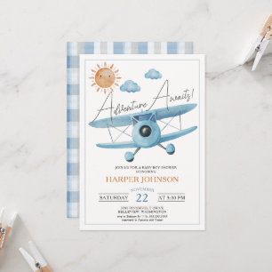 Avontuur Wacht Vliegtuig Baby Shower Jongen Kaart