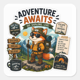 Avontuur wacht – Wandelende Vos Verkenner Vierkante Sticker