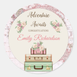 Avontuur wacht Wereld Reis Kaart Roze Bloemen Ronde Sticker