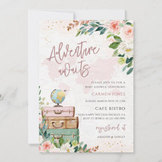 Avontuur wacht wereldkaart baby shower kaart