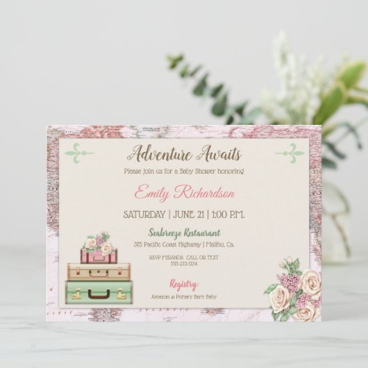 Avontuur wacht Wereldreis Pink Mint Floral Kaart (Staand voorkant)