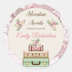 Avontuur wacht Wereldreiskaart Pink Floral Ronde Sticker