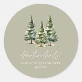 Avontuur wacht! winterpijnbomen-Baby shower Ronde Sticker
