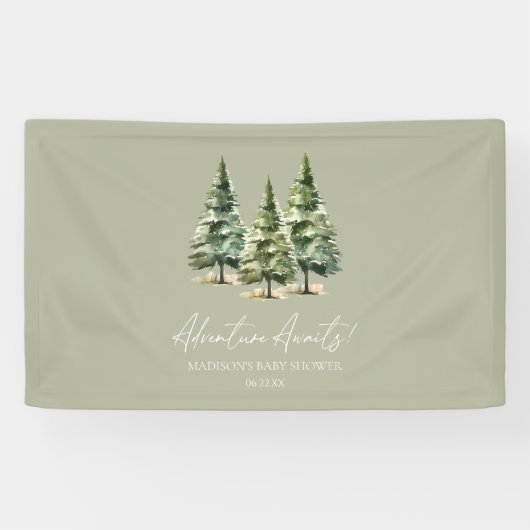Avontuur wacht! winterpijnbomen-Baby shower Spandoek (Horizontaal)