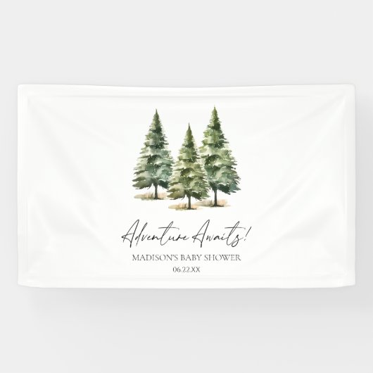 Avontuur wacht! winterpijnbomen-Baby shower Spandoek (Horizontaal)