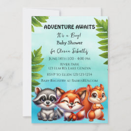 Avontuur wacht | Woodland Creatures Baby shower Kaart