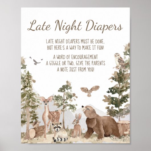 Avontuur Woodland Dieren Late Night Luiers Poster (Voorkant)