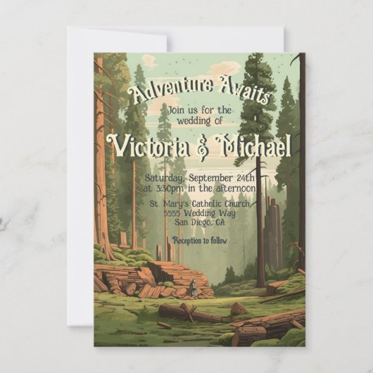 Avontuur Woodland Forest bruiloft Kaart (Voorkant)