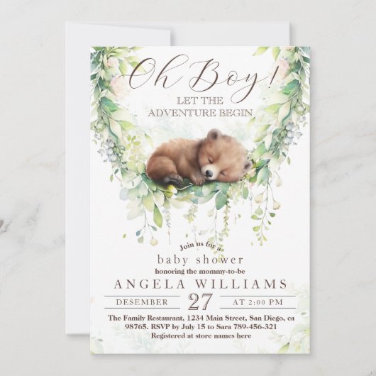 Avontuur Woodland groen Baby jongen douche Kaart (Voorkant)