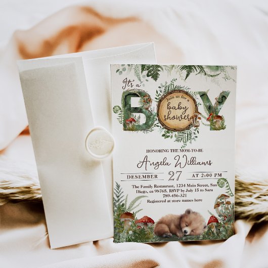 Avontuur Woodland Mushroom Fern Baby Jongen Douche Kaart