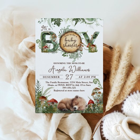 Avontuur Woodland Mushroom Fern Baby Jongen Douche Kaart