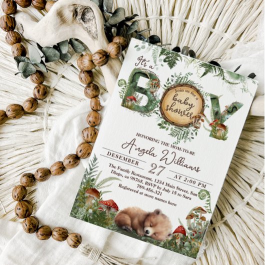 Avontuur Woodland Mushroom Fern Baby Jongen Douche Kaart