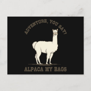 AVONTUUR ZEI JE ALPACA MIJN TAS Grappig Wandelinge Briefkaart