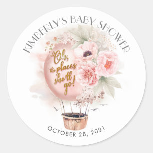 Avontuurlijk geïnspireerd luchtballon Baby shower Ronde Sticker