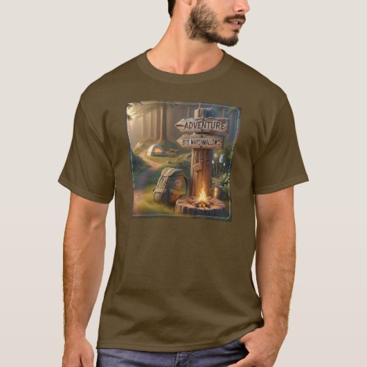 Avontuurlijk kamperen – Neem eigen marshmallows me T-shirt (Voorkant)