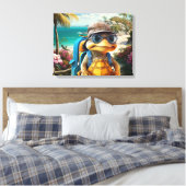Avontuurlijk Leuke Kleine Schildpad met Rugzak, Canvas Afdruk (Insitu (Slaapkamer))