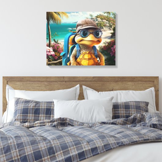 Avontuurlijk Leuke Kleine Schildpad met Rugzak, Canvas Afdruk (Insitu (Slaapkamer))