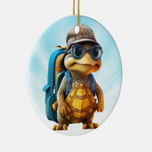 Avontuurlijk Leuke Kleine Schildpad met Rugzak, Ce Keramisch Ornament (Rechts)