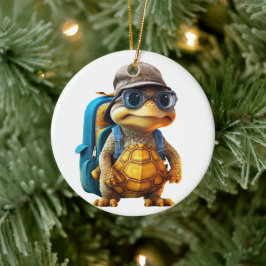 Avontuurlijk Leuke Kleine Schildpad met Rugzak, Keramisch Ornament