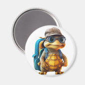 Avontuurlijk Leuke Kleine Schildpad met Rugzak, Magneet (Voorkant / Achterkant)