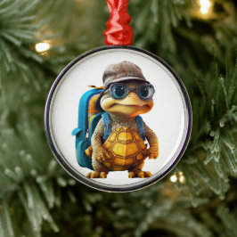 Avontuurlijk Leuke Kleine Schildpad met Rugzak, Metalen Ornament