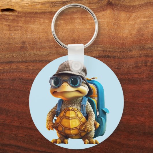 Avontuurlijk Leuke Kleine Schildpad met Rugzak, Sleutelhanger (Achterkant)