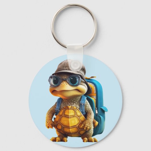 Avontuurlijk Leuke Kleine Schildpad met Rugzak, Sleutelhanger (Achterkant)
