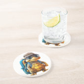 Avontuurlijk Leuke Kleine Schildpad met Rugzak, Zandsteen Onderzetter (Zijkant)