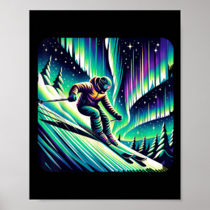 Avontuurlijk skiën onder het noorderlicht poster