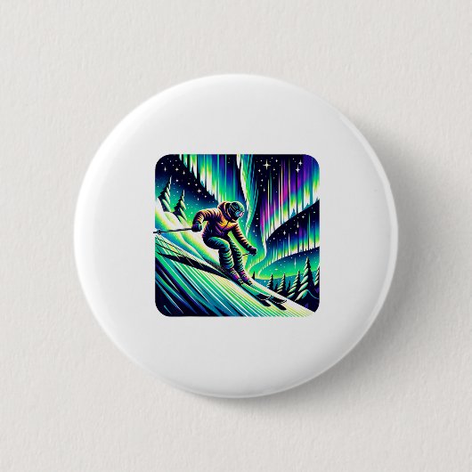 Avontuurlijk skien onder het noorderlicht ronde button 5,7 cm (Voorkant)