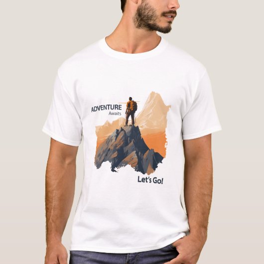 Avontuurlijk wandelen, avontuur wacht, laten we ga t-shirt (Voorkant)