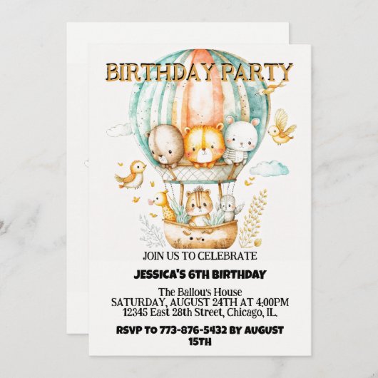 Avontuurlijk Wilde Dieren Verjaardagsfeest Kaart (Voorkant / Achterkant)