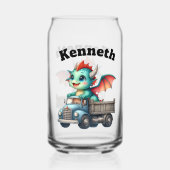 Avontuurlijke baby-draak die een blauwe vrachtwage blikvorm glas (Voorkant)