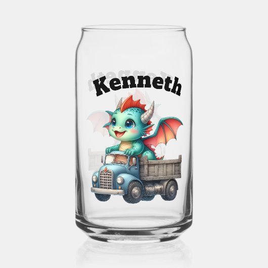 Avontuurlijke baby-draak die een blauwe vrachtwage blikvorm glas (Voorkant)