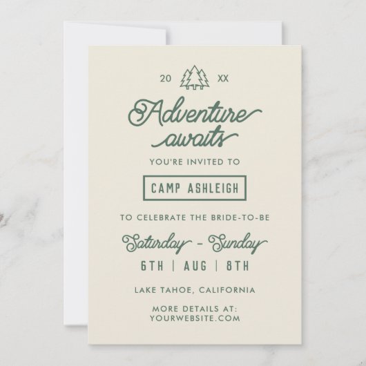 Avontuurlijke Camp Bachelorette Party Kaart (Voorkant)