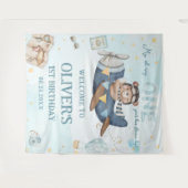 Avontuurlijke Cute Beer Blauwe Vliegtuig Jongen 1e Wandkleed (Voorkant (horizontaal))