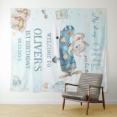 Avontuurlijke Cute Olifant Blauwe Vliegtuig 1e Ver Wandkleed (In Situ (horizontaal))