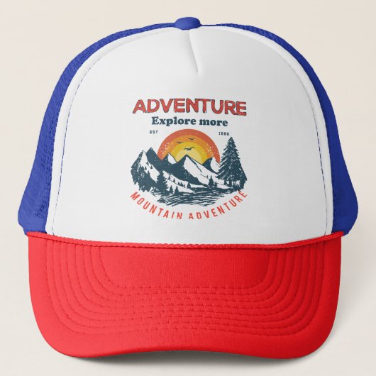 Avontuurlijke horizon: Retro Mountain Expedition Trucker Pet (Voorkant)