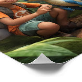 Avontuurlijke jongen en vriendelijke dinosaurus poster (Hoek)