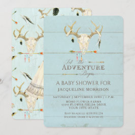 Avontuurlijke jongens baby shower tipi houten pijl kaart