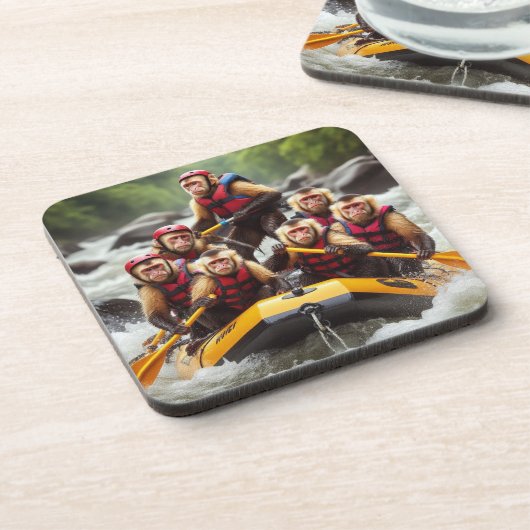 Avontuurlijke kapucijnapen Whitewater Rafting Bier Onderzetter (Linkerzijde)